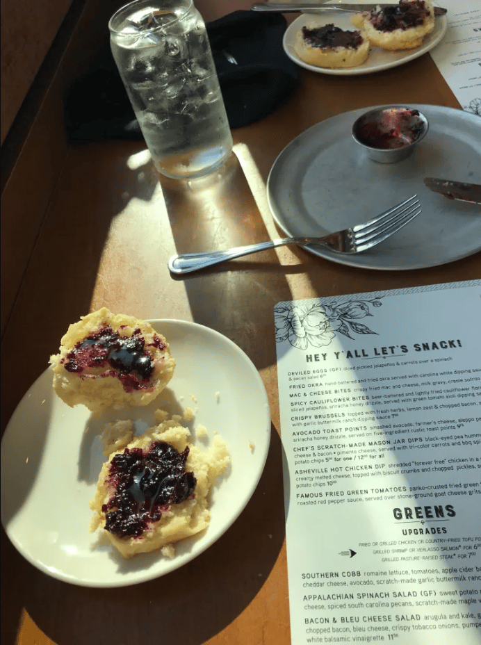 Biscuits with a blueberry jam from Tupelo Honey Cafe in Downtown Greenville, SC